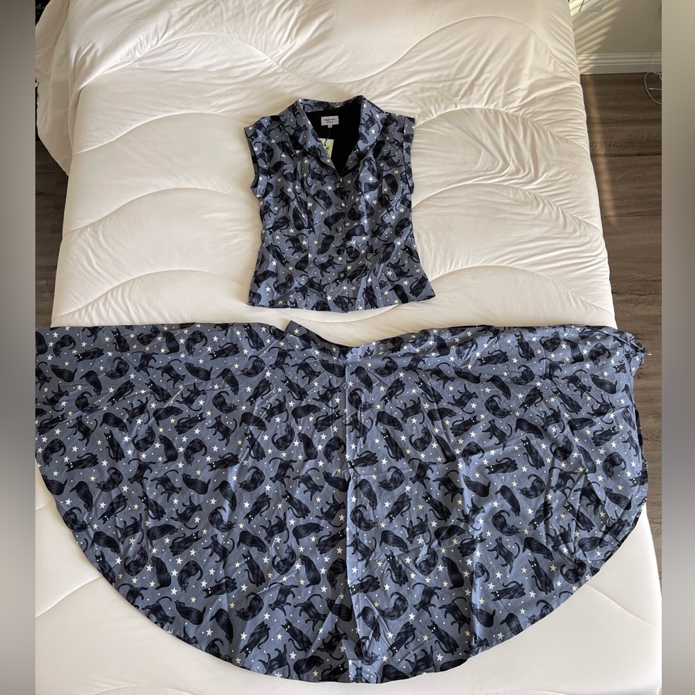 Unique Vintage x Magnolia Place Spooky Cat Top and Skirt Set (both are size M)